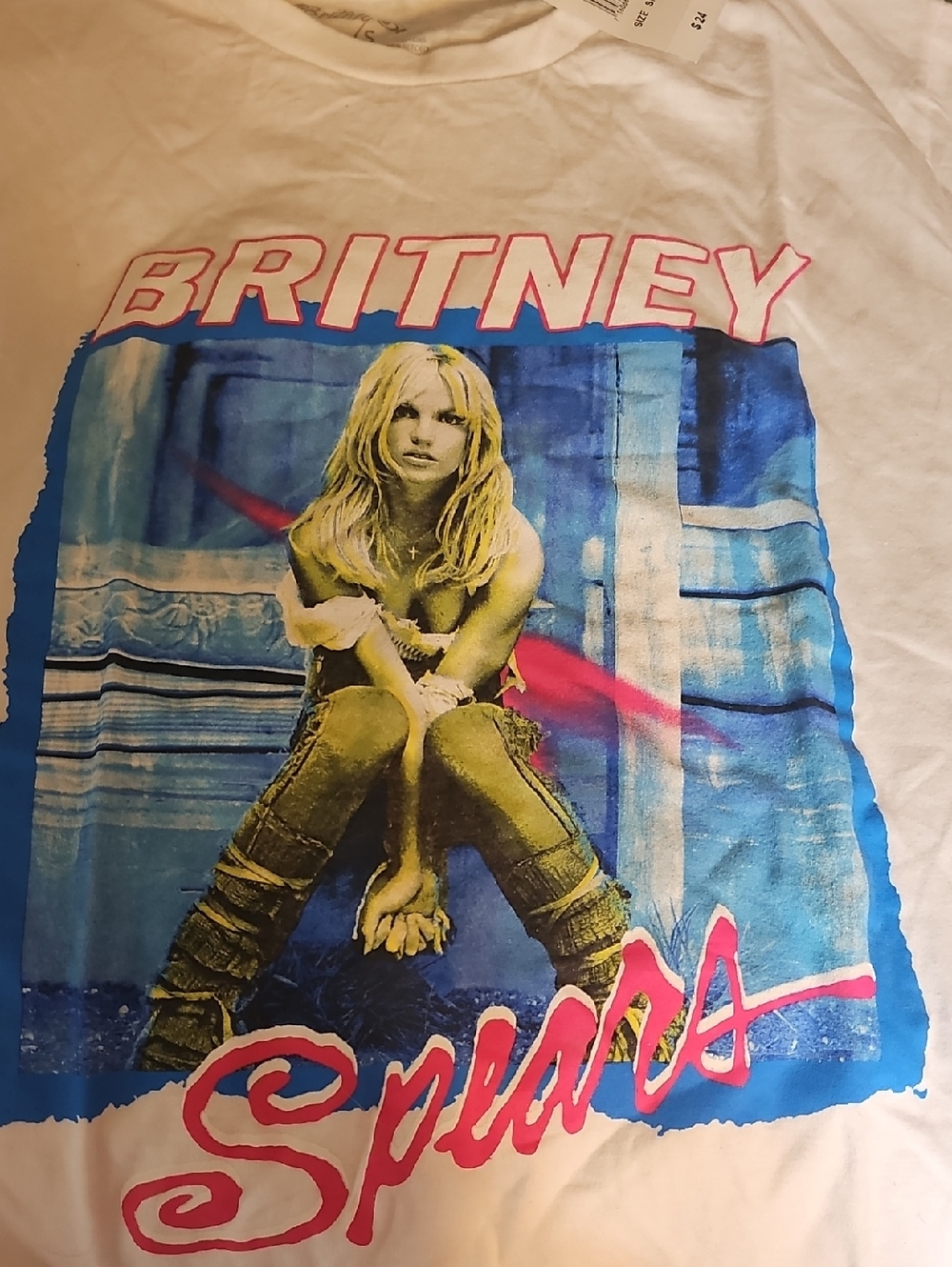 Britney Spears Graphic Tee - White with Blue & Pink Print Size S NWT - Picture 2 of 4